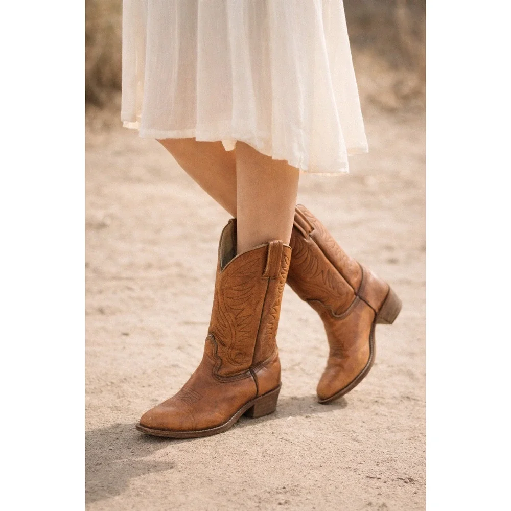 Vintage Dexter Tan Leather Cowboy Western Boots Men’s 9